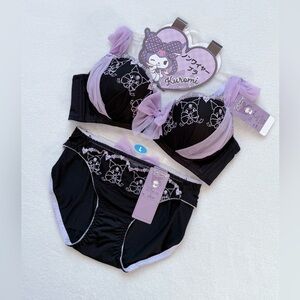 SANRIO Kuromi Japanese Limited Authentic Embroidery Wireless Bra & Panty Set NWT